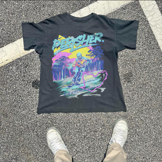 PERISHER 80'S VINTAGE WASHED BLACK T-SHIRT